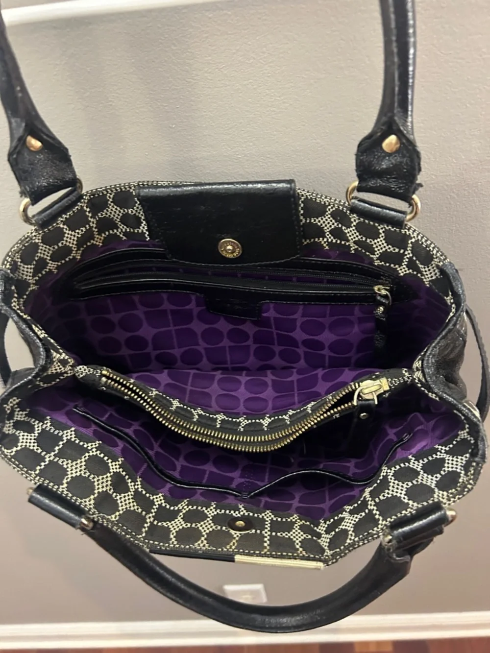 Kate Spade Geometric Black & White Stripe Classic Purse